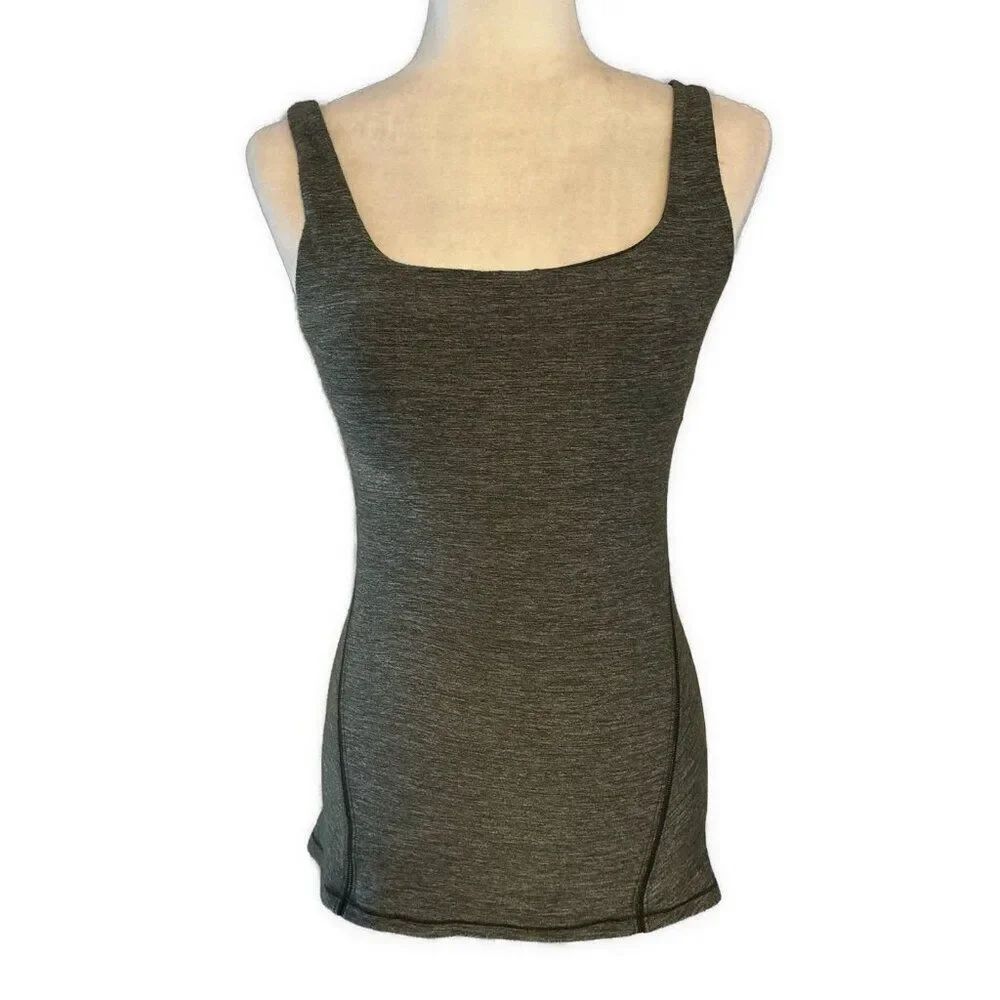lululemon womens heather Dark green built in bra tank top 6 Small